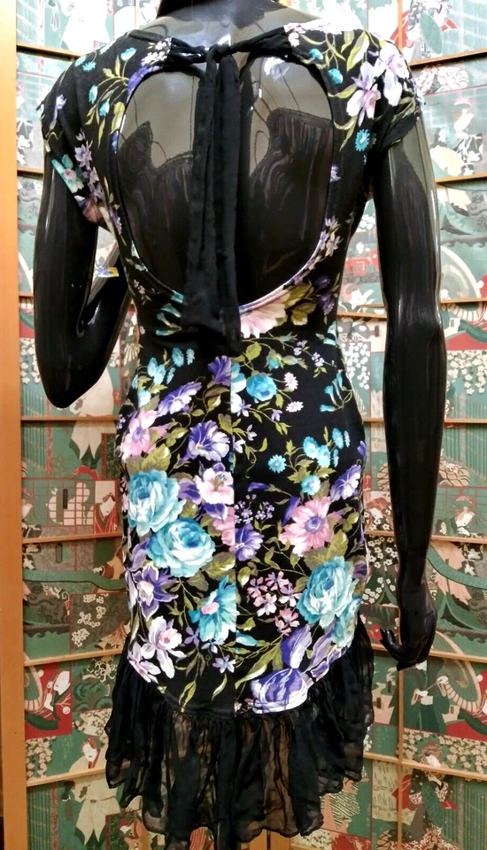 Vestido New Wave Años 80 S JAY JACOBS Gasa Floral Elastizado CUB WEAR Estilo Hip Hop Foto 2 de 4