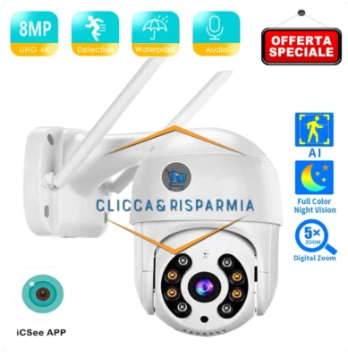 TELECAMERA ESTERNA ICSEE CAM PTZ WIFI CAMERA ZOOM 5X WIRELESS ESTERNO/INTERNO