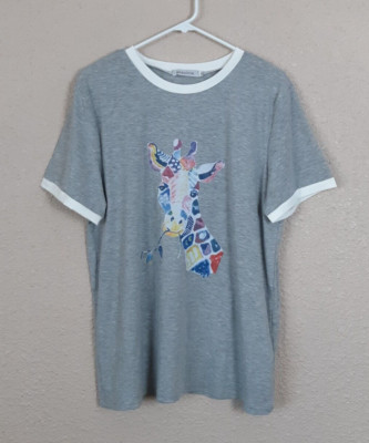 Misslook Womens Gray Short Sleeve Giraffe T-Shirt Size XL New #1E439