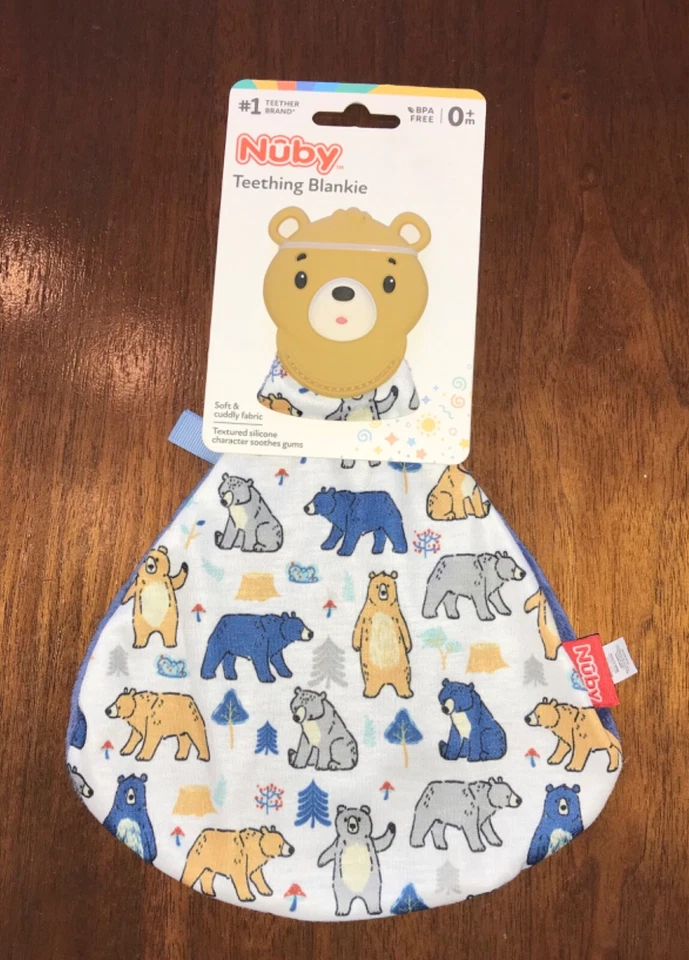 NUBY 全新 TEETHING BLANKIE BPA 免费柔软可爱纹理硅胶熊舒特 — 第 2/4 张图片