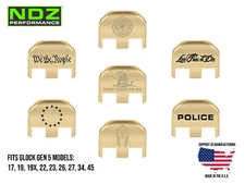 NDZ Glock 17 19 Gen 5 Slide Cover Back Plate Brass - Engraved Patriotic Images