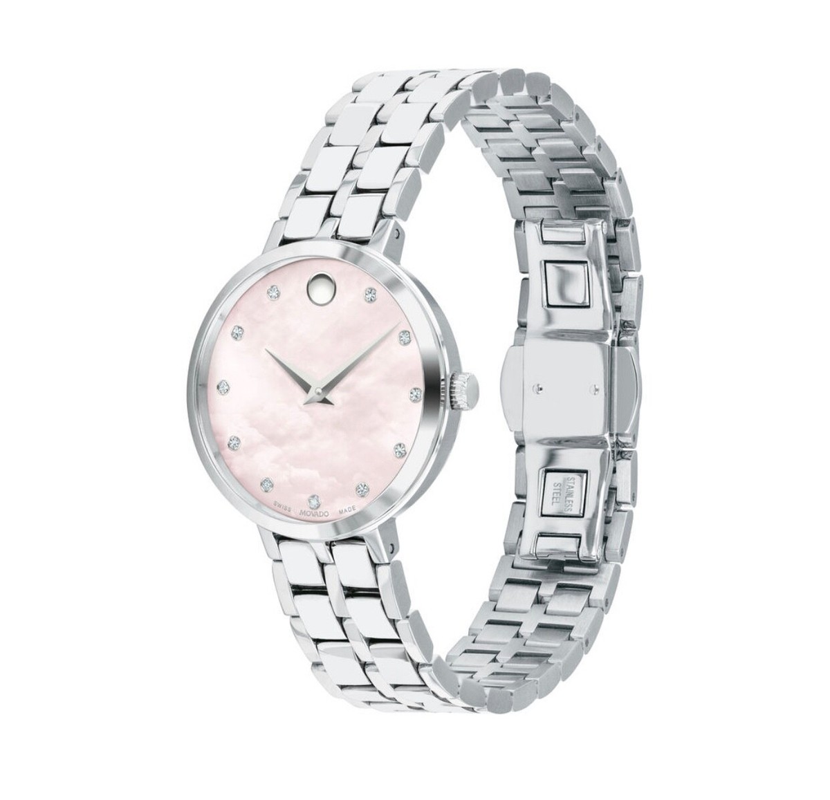 Movado Women\'s Silver-Tone Bracelet Watch with Pink Dial Accents ESQ Movado Silver Tone Mother of Pearl Watch, Women main image 2