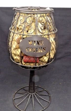 Metal Wine Glass Shaped Wine Cork Holder w/Corks 14" Tall x 6" Diameter
