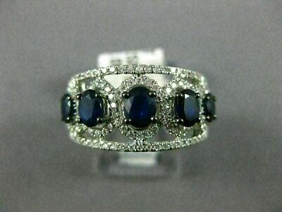 3Ct Oval Cut Simulated Blue Sapphire & Diamond Ring Band 14K White Gold Plated