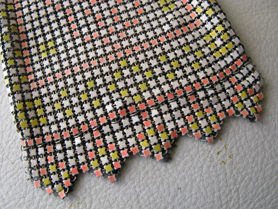 Antique Art Nouveau Deco Silver Frame Yellow Orange Enamel Chain Mail Purse W&D - Image 2 of 4