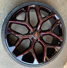 28 Inch Snowflake Black Red Milled Wheels With Tires Dodge Ram 6lug Escalade