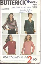 3969 Vintage Butterick Sewing Pattern Misses Top Blouse Shirt Medium Medium OOP