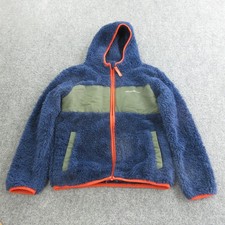 Eddie Bauer Jacket Boys Small 7-8 Blue Sherpa Fleece Hooded Full Zip Coat Warm