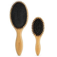 Boar Bristle Hair Brush Set for All Hair Types - Detangling, Softening Shine