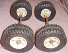 4 VTG TONKA TIRES WHEEL White HUBS on 2 AXLES w/ END CAPS