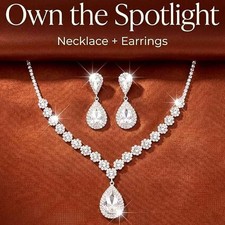 Brishow Rhinestone Necklace and Earring Set Silver Crystal Wedding Jewelry Sets
