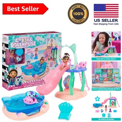 Gabby's Dollhouse Pool Playset: Splash & Slide with Gabby, MerCat, Accessories!