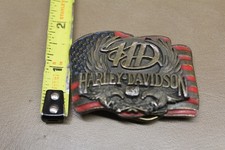 HARLEY DAVIDSON EAGLES & FLAG BELT BUCKLE 1989 Made In The USA red/blue