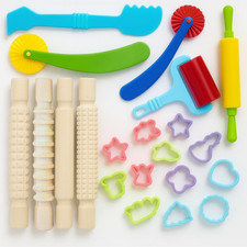 Wooden Rolling Pins Textured With Dough Tools And Cutters Set Junior Bake 20pcs