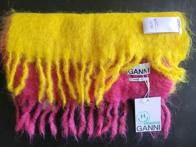 Ganni Mohair Gradient Fringed Scarf Pink Yellow NWT | eBay