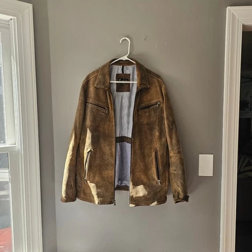 Alberto Zimni Distressed Genuine Leather Jacket Mens M Brown Moto Zip Coat - product listing photo