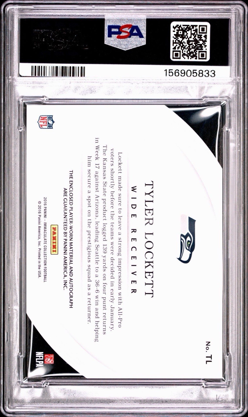Tyler Lockett 2017 Immaculate SHIELD AUTO 1/1 PSA 8 Seahawks True 1 OF 1 Patch  view 2