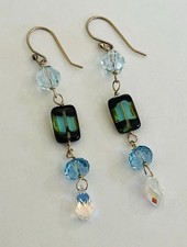 SUNDANCE CATALOG STERLING SILVER CRYSTAL QUARTZ GOLD VERMEIL DANGLE EARRINGS