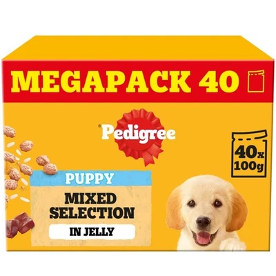 80 x 100g Pedigree Puppy Wet Dog Food Pouches Mixed Selection in Jelly