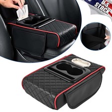 Cup Holder Armrest Pad Center Console Storage Cushion Universal Black Red Line