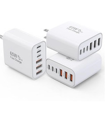3 Pack 65W GaN Type C Wall Charger Block,6-Port Fast Charging Block,PD USB C