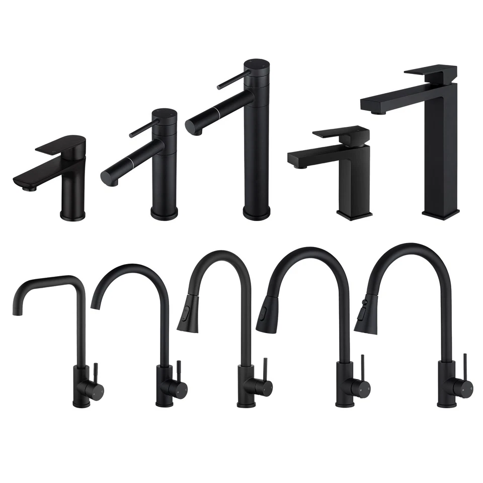 ACA Matt Black Kitchen Sink Mixer Tap Vanity Basin Mixer Taps Stainless Steel