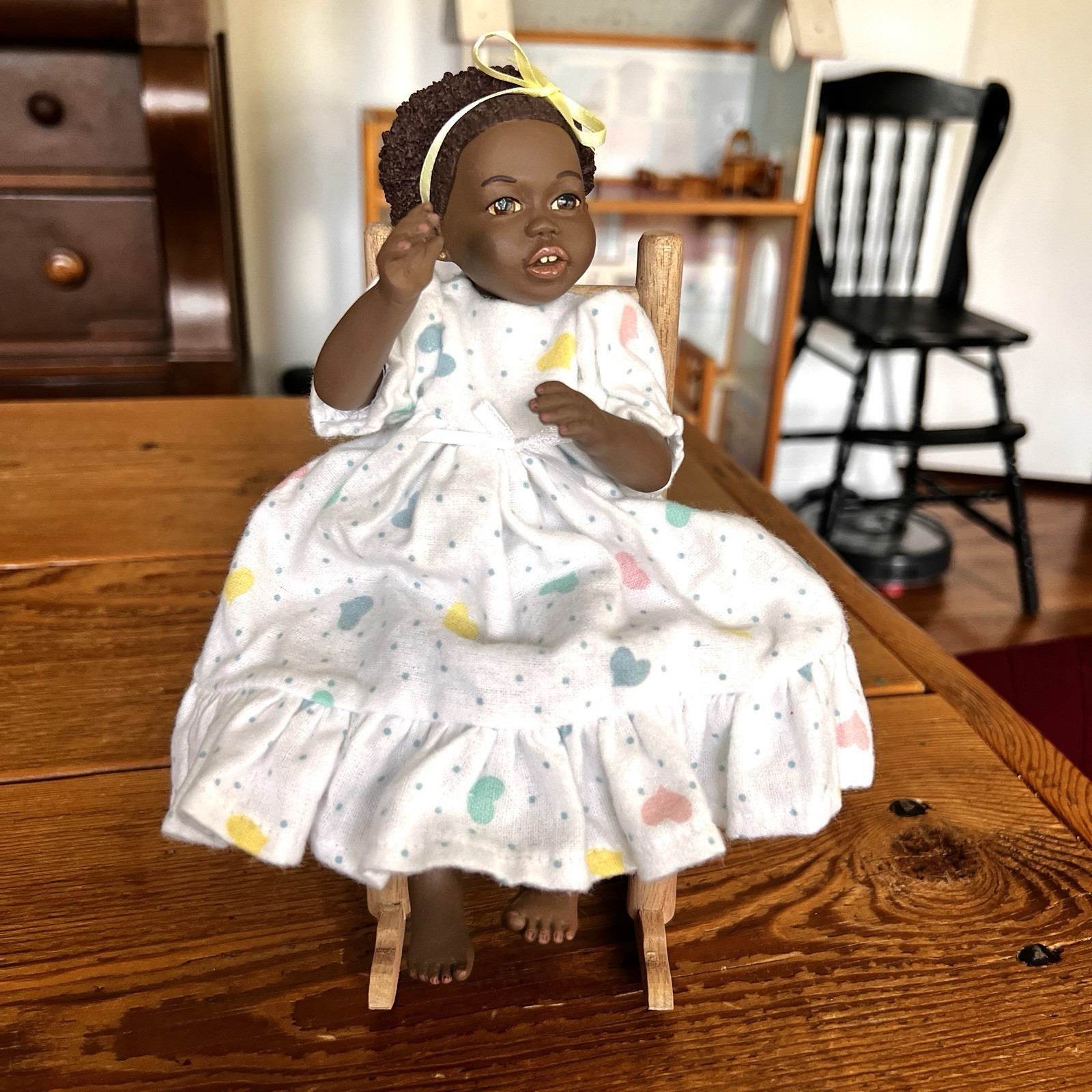 All Gods Children Doll Anika African American Girl 9" Jointed,Chair Original Box