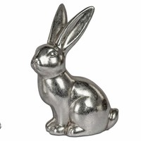 Dekofigur Hase Klassik Sitzend Antik Silber H. 21Cm Aus Keramik Formano Wa