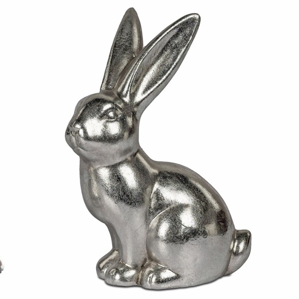 Dekofigur Hase Klassik Sitzend Antik Silber H. 21Cm Aus Keramik Formano Wa-image