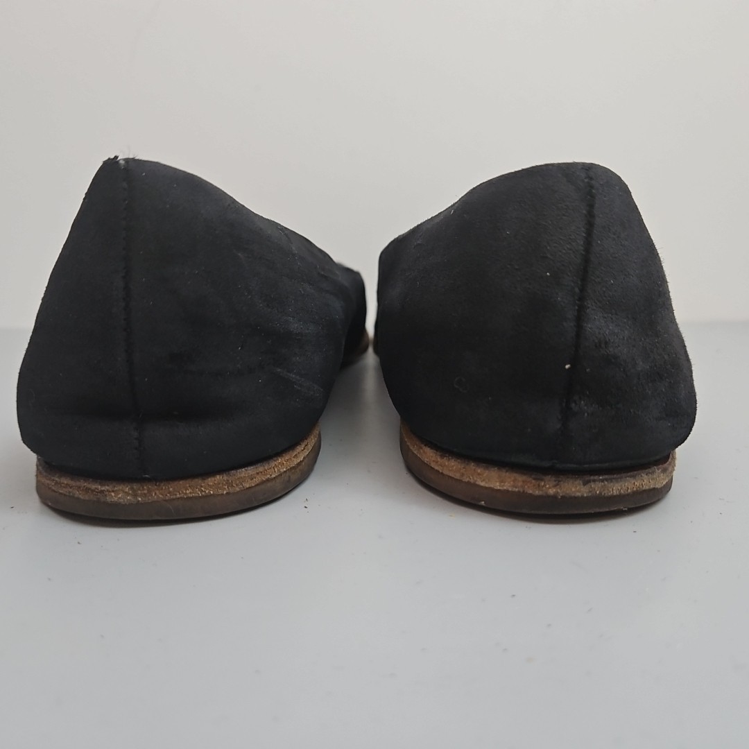 Tory Burch Georgia Ballet Flat Black Leather Suede Square Toe Logo Size 10M thumbnail 5