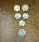 Washington 90% Silver Quarters-lot of 5   and a Walking Liberty Half Dollar