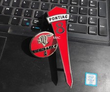 Vintage Pontiac 8 Front Grill Radiator Bonnet Hood Badge Emblem Set Brass Chrome