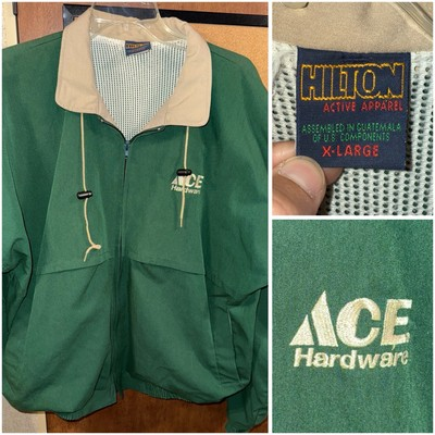#ad 90’s Y2K Rare Hilton Ace Hardware Green Golf Fishing Jacket Mens Sz XL Zip Front $25.00