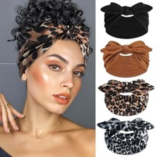 Leopard Print Head Bands for Women - Non-Slip Elastic Head Wraps - 4 Pcs Style 8