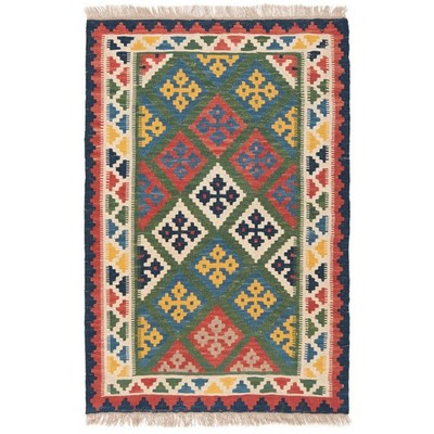 Kelim 123x83 cm Handgewebter Orientteppich Kilim Wolle Carpet Rug Grün