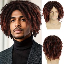 GNIMEGIL Short Fake Dreads Wigs for Men Dreadlock Wig Ombre Auburn Crochet Twist