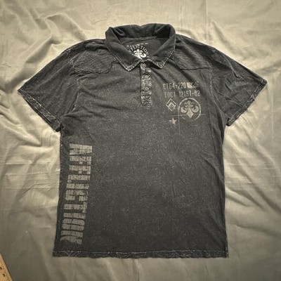 Affliction Polo Live Fast Graphic Tee Y2K Mens XL Gray Made in USA Biker Grunge