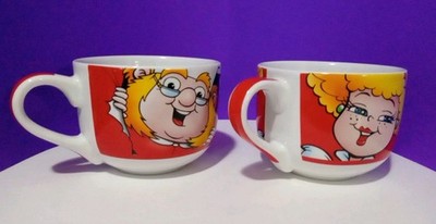 Loacker Brand Gnome Elf 16oz Large Soup/Coffee Cup/Mug Bowl Set Of 2 Very Nice..