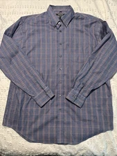 kenneth cole reaction XL regular fit long sleeve button up blue maroon plaid  