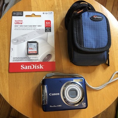 Canon PowerShot A480 AiAF Blue Compact Digital Camera, Works Great AA Batteries