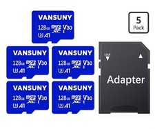 Vansuny Micro SD Card 128GB 5 Pack microSDXC Memory Cards with SD Adapter A1 New