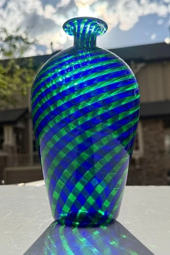 Vintage Hand Blown Filigree Art Glass Vase Murano Martens Venini Mid Century