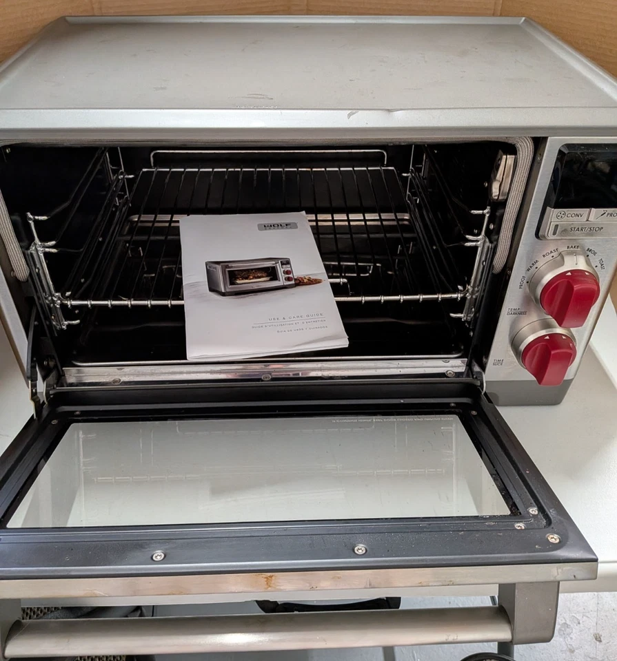 Wolf Gourmet WGCO150S Elite Arbeitsplatte Backofen Umluft rot Knöpfe & Buch LESEN