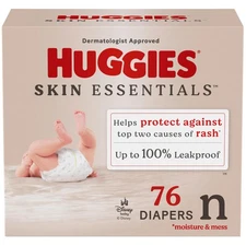 76 Count Huggies Size Newborn Diapers, Skin Essentials Baby Diapers, Size