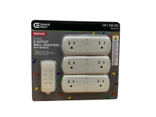 Commercial Electric Indoor 3 Pack 2 Outlet Wall Adapters With Remote