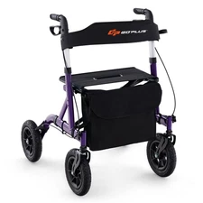 Foldable assistive walker w/9.5" all-terrain pneumatic wheels, Seat, Storage Bag