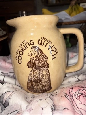 Kitchen Witch, Vintage 70 s Good Luck Cooking Witch Pitcher 6.25  TALL
