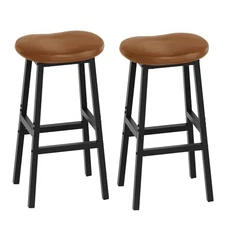 Bar Stools Set of 2, Bar Chairs, Saddle Stools with Curved Brown + Black