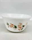 Federal Glass Pink Dogwood Floral Mixing Bowl White Milk Glass Vintage 8.5"
