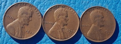 1946 P,D,S Circulated Lincoln Wheat Cents, Ships Free (3 coins)